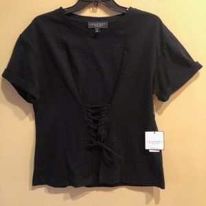 Laundry By Shelli Segal Bodice Crisscross Tied Tee Shirt MED NWT